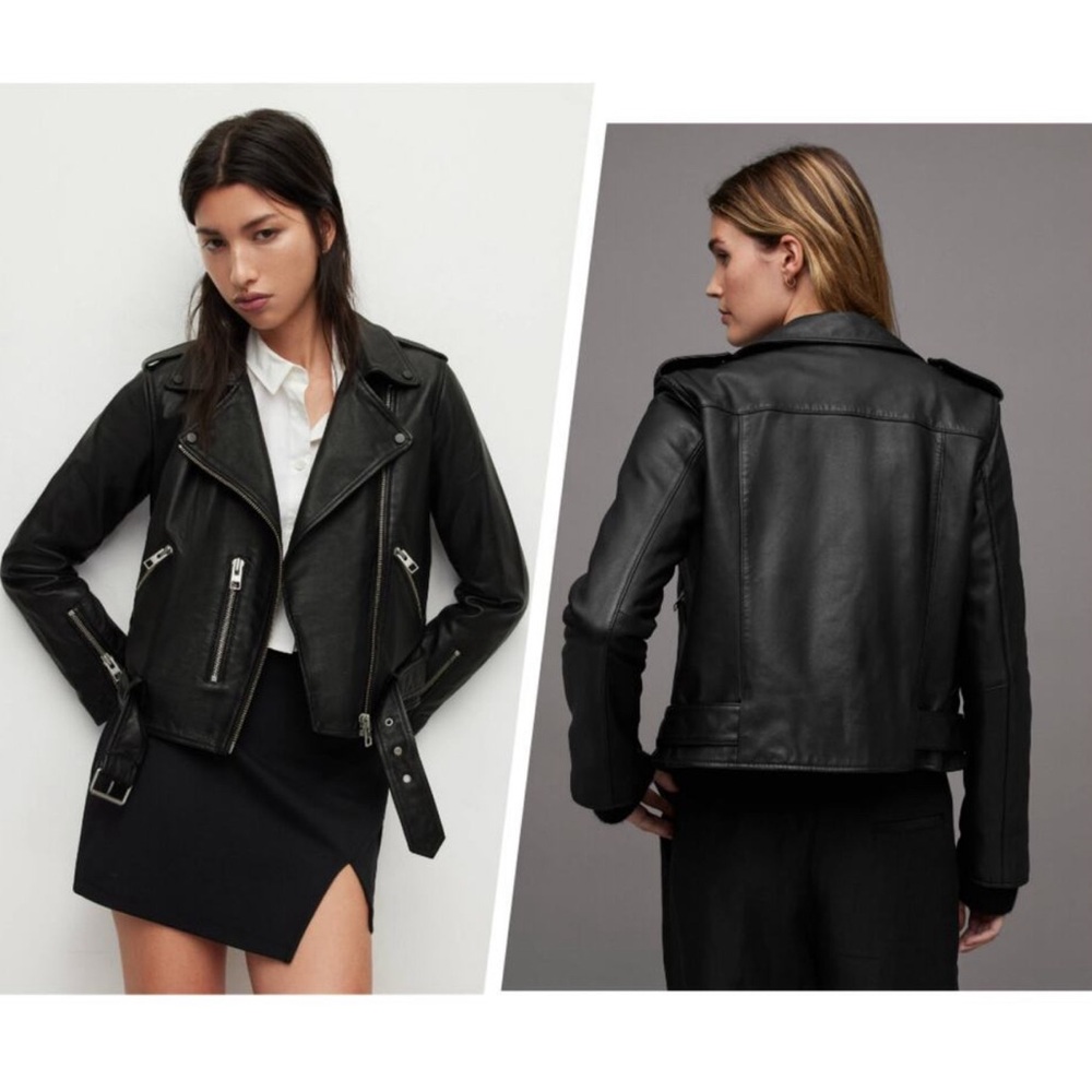 All Saints Balfern 100% Sheep Leather Biker Zip Moto Jacket in Black Women’s 00